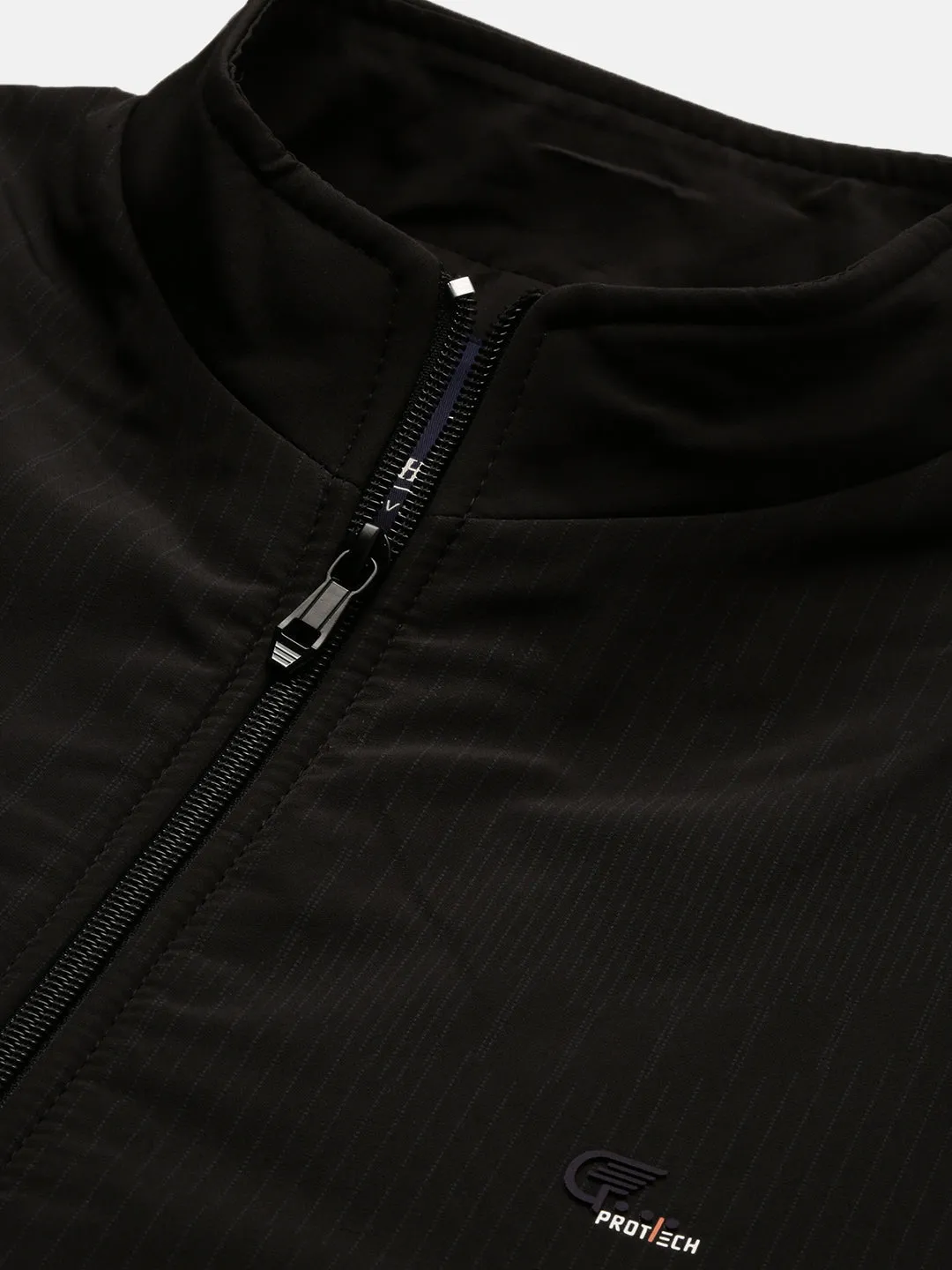 Men Black Rapid-Dry Stand Collar Windcheater Bomber Jacket