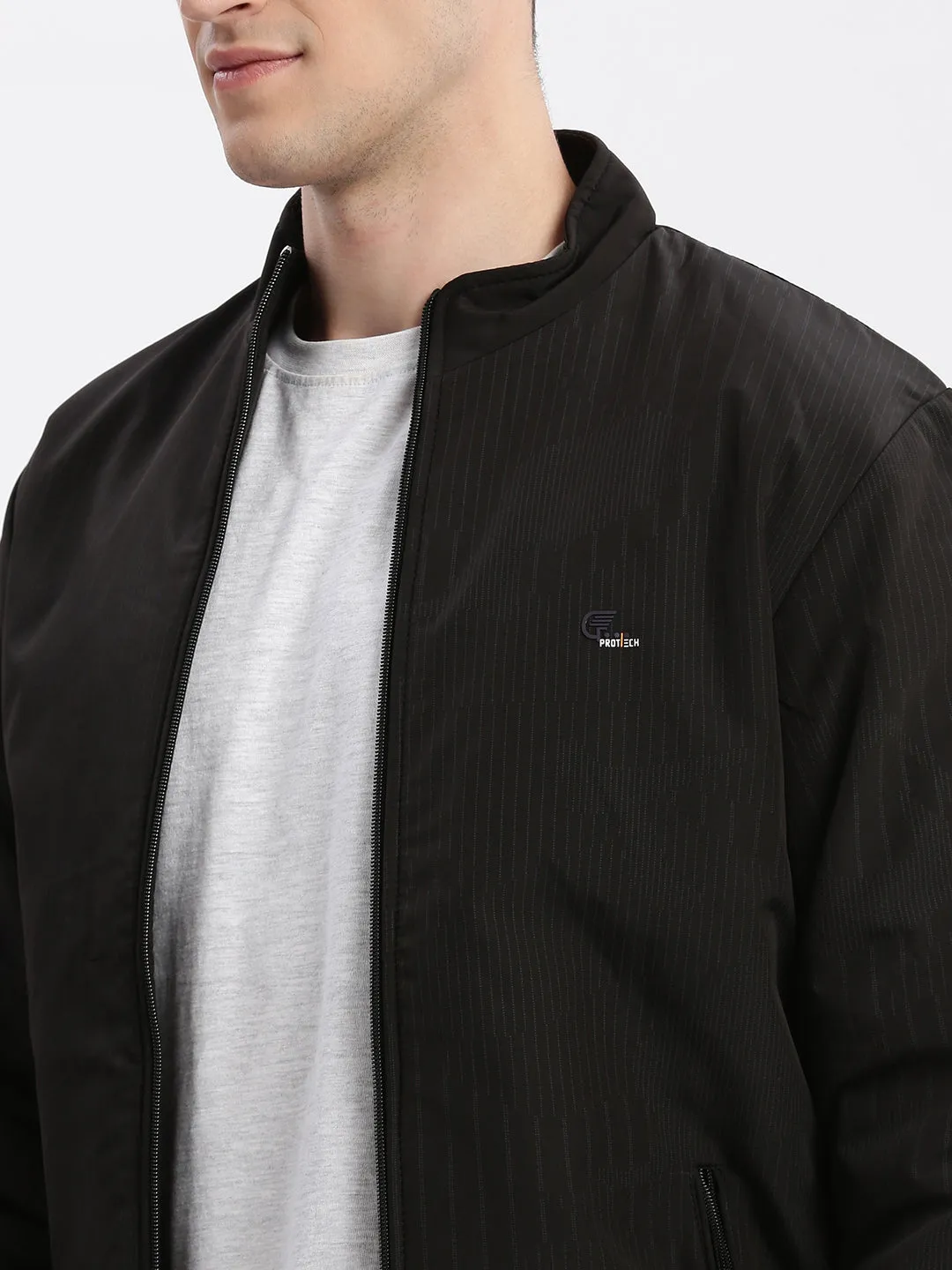 Men Black Rapid-Dry Stand Collar Windcheater Bomber Jacket