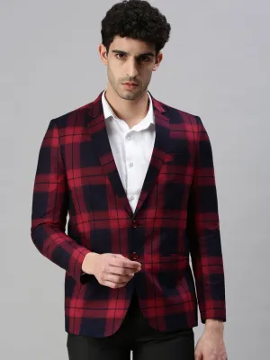 Men Black Solid Checked Single Breasted Blazer