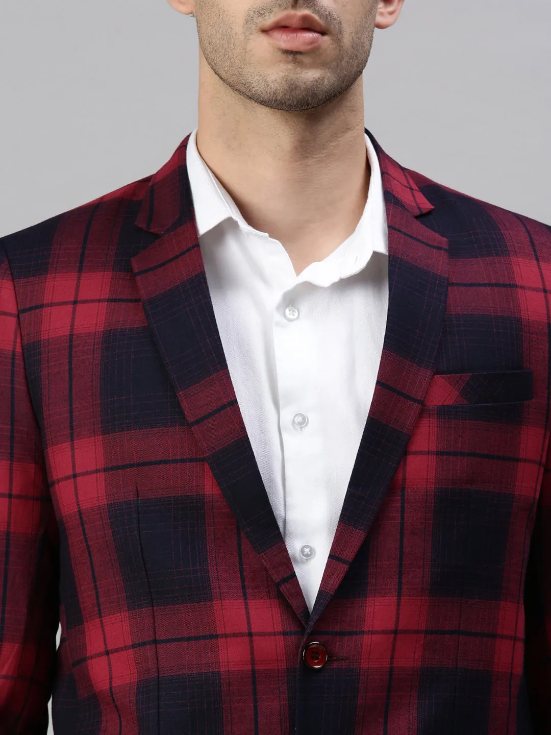 Men Black Solid Checked Single Breasted Blazer