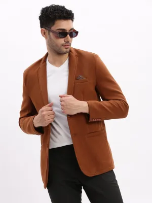 Men Brown Slim Fit Cotton Single Breasted Blazer