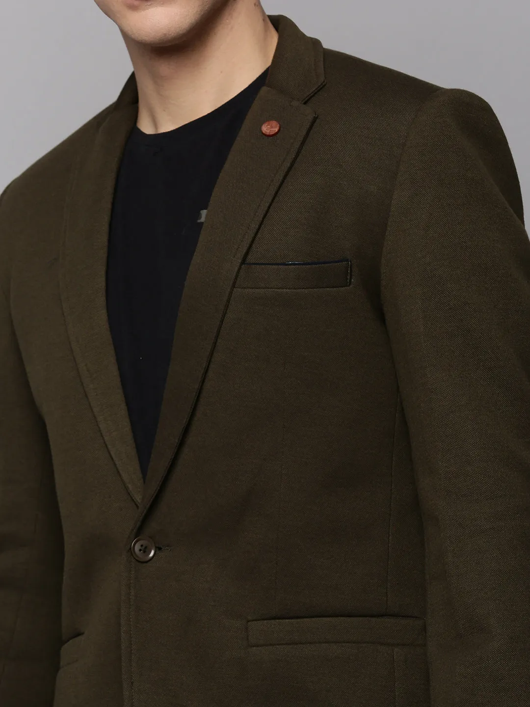 Men Olive Single-Breasted Casual Blazer