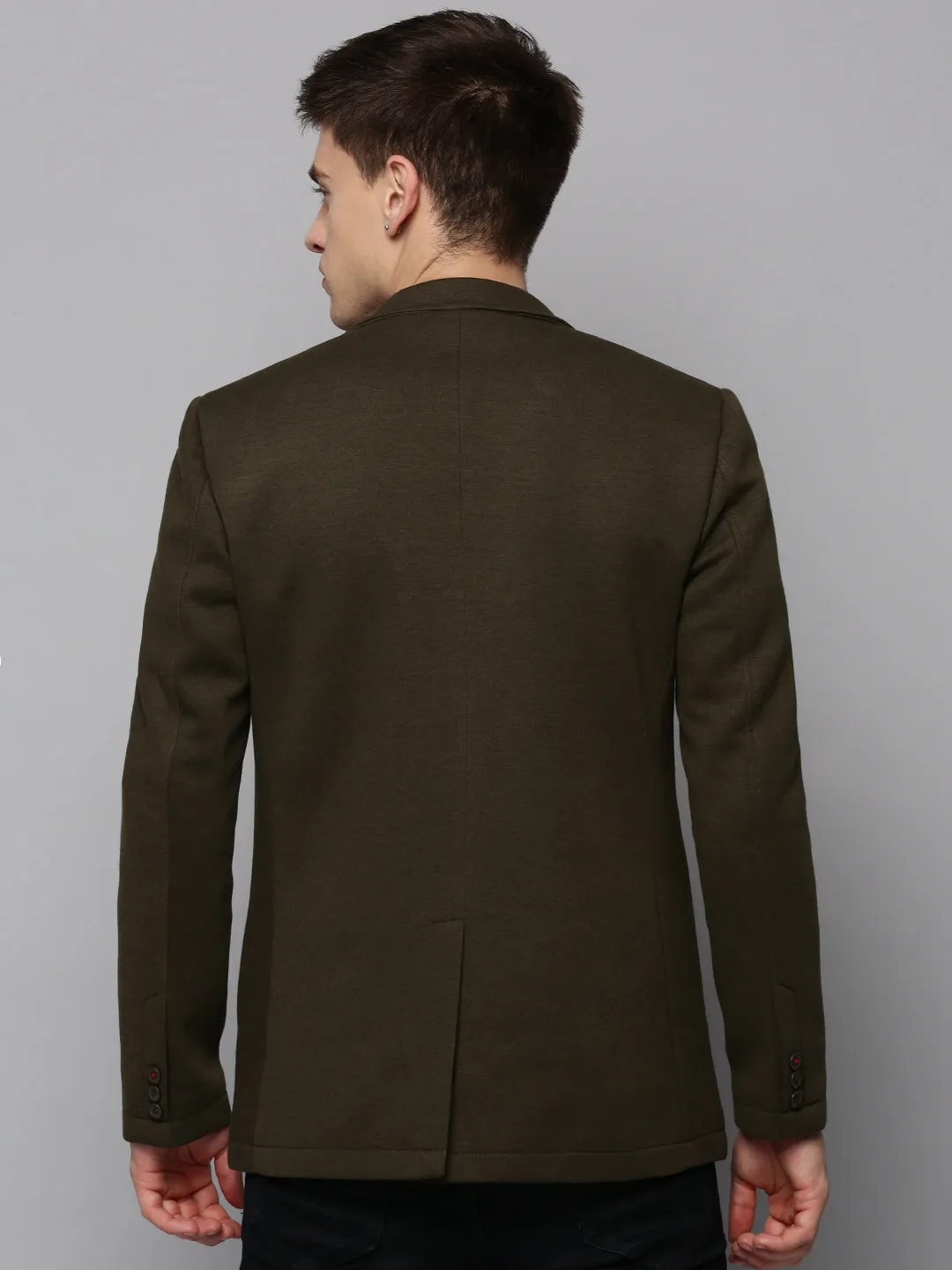 Men Olive Single-Breasted Casual Blazer