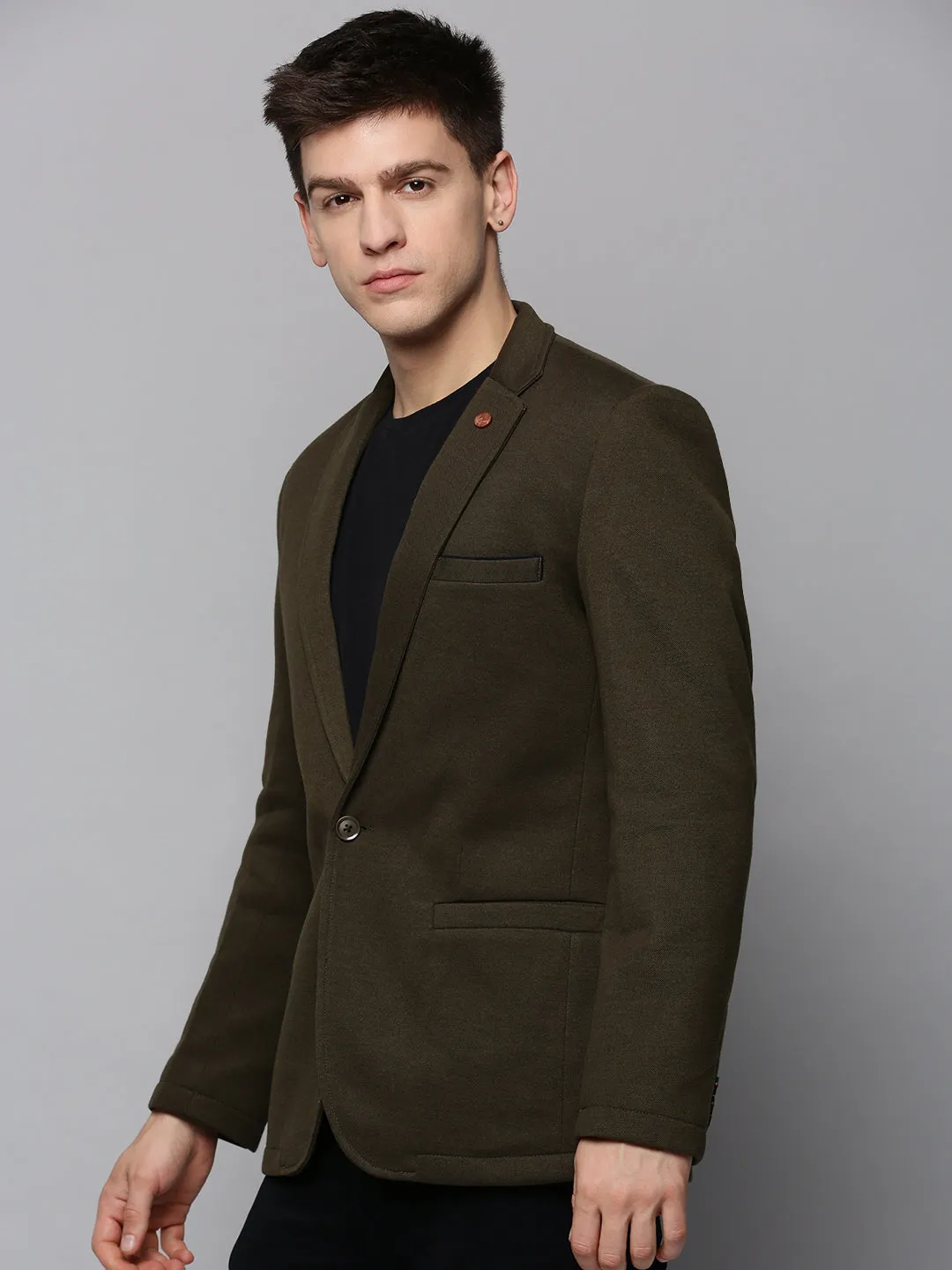 Men Olive Single-Breasted Casual Blazer
