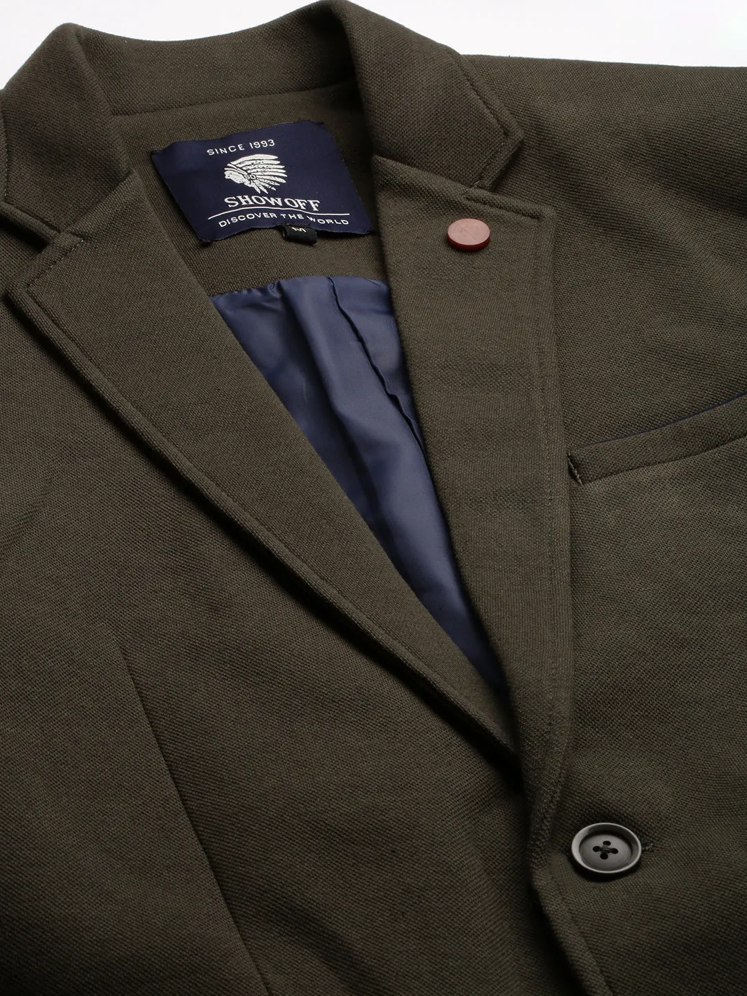 Men Olive Single-Breasted Casual Blazer