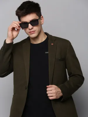 Men Olive Single-Breasted Casual Blazer