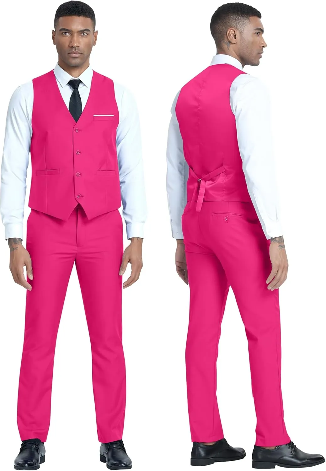Men's 3 Piece Slim Fit Suit Set, Two Button Blazer Solid Jacket Vest Pants Wedding Business Suit