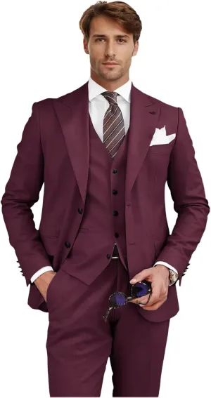 Men's 3 Piece Slim Fit Suits Two Buttons Tuxedo Formal Business Suit for Wedding Prom Dinner Party