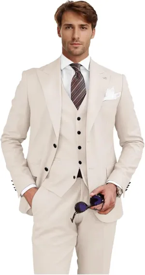 Men's 3 Piece Slim Fit Suits Two Buttons Tuxedo Formal Business Suit for Wedding Prom Dinner Party