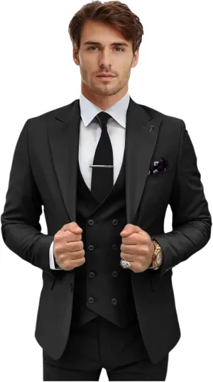 Men's 3 Piece Suit Slim Fit Double Breasted Tuxedo for Men Formal Wedding Prom Suits Blazer Vest Pants