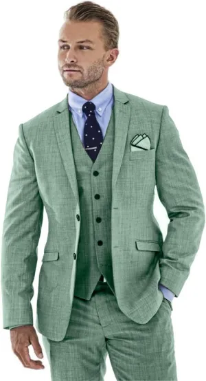 Men's 3 Pieces Linen Suit Slim Fit Summer Wedding Tuxedo Retro Grooms Prom Party Blazer Vest Pants