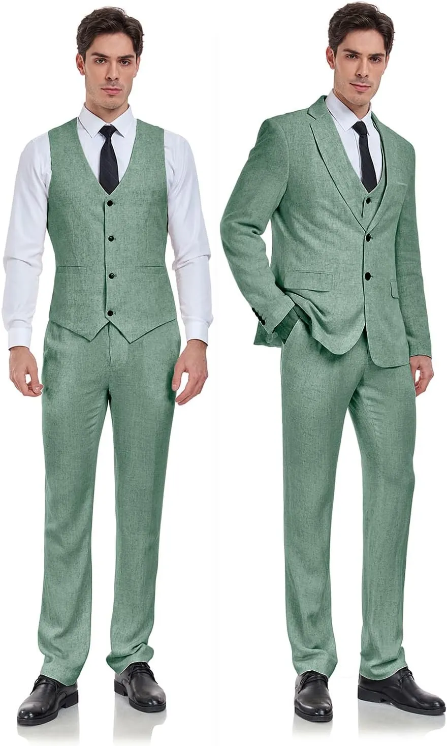 Men's 3 Pieces Linen Suit Slim Fit Summer Wedding Tuxedo Retro Grooms Prom Party Blazer Vest Pants