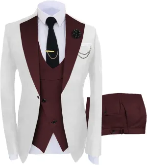 Men's 3 Pieces Suit Slim Fit Tuxedo Suit Formal Business Best Man Wedding Suit Jacket Pants Set