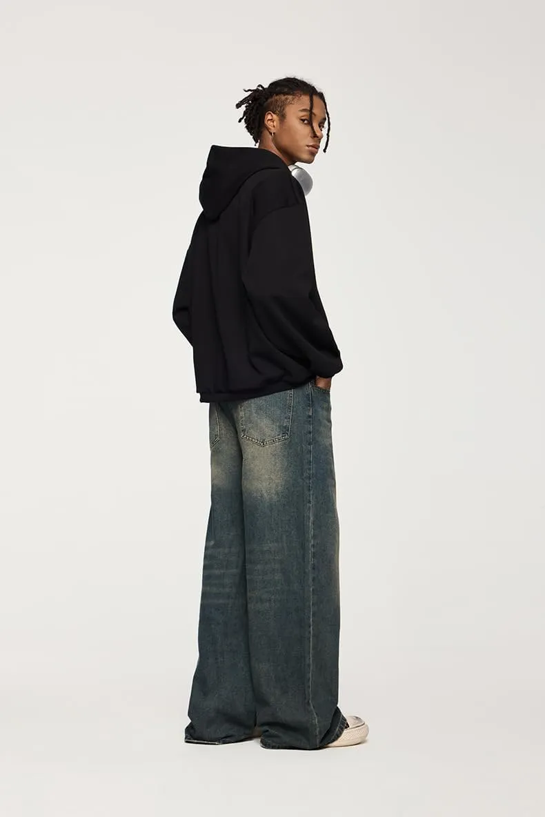 Men's Baggy Jeans Y2k Straight Leg Mid Waisted Solid Streetwear Loose Fit Vintage Hip Hop Denim Pants