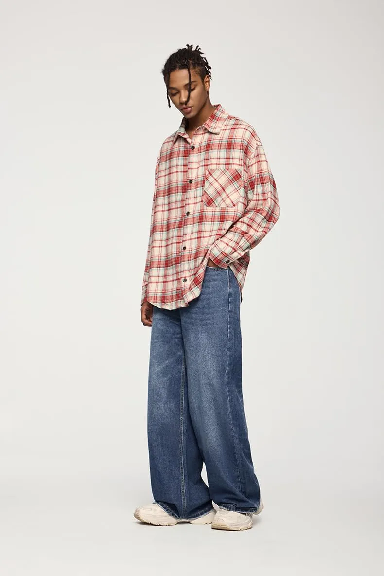 Men's Baggy Jeans Y2k Straight Leg Mid Waisted Solid Streetwear Loose Fit Vintage Hip Hop Denim Pants
