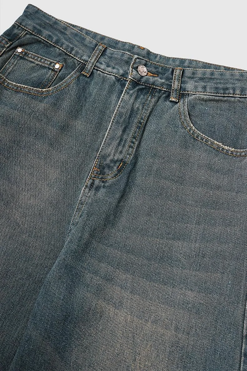 Men's Baggy Jeans Y2k Straight Leg Mid Waisted Solid Streetwear Loose Fit Vintage Hip Hop Denim Pants