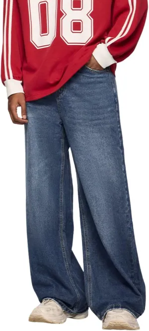 Men's Baggy Jeans Y2k Straight Leg Mid Waisted Solid Streetwear Loose Fit Vintage Hip Hop Denim Pants