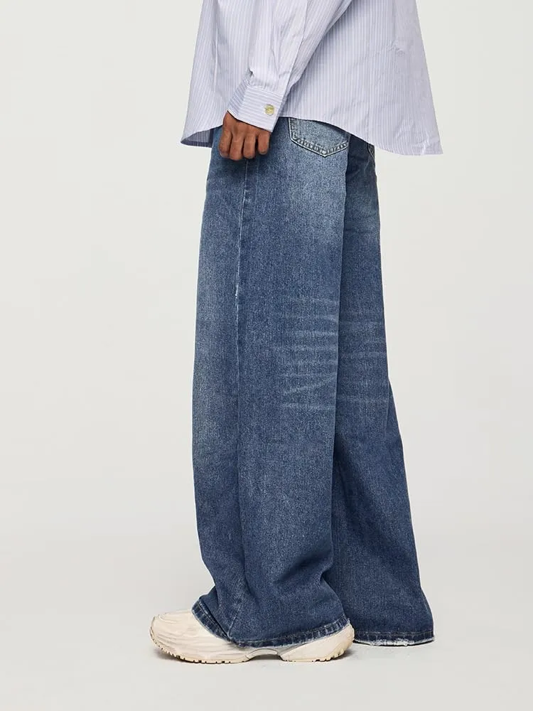 Men's Baggy Jeans Y2k Straight Leg Mid Waisted Solid Streetwear Loose Fit Vintage Hip Hop Denim Pants