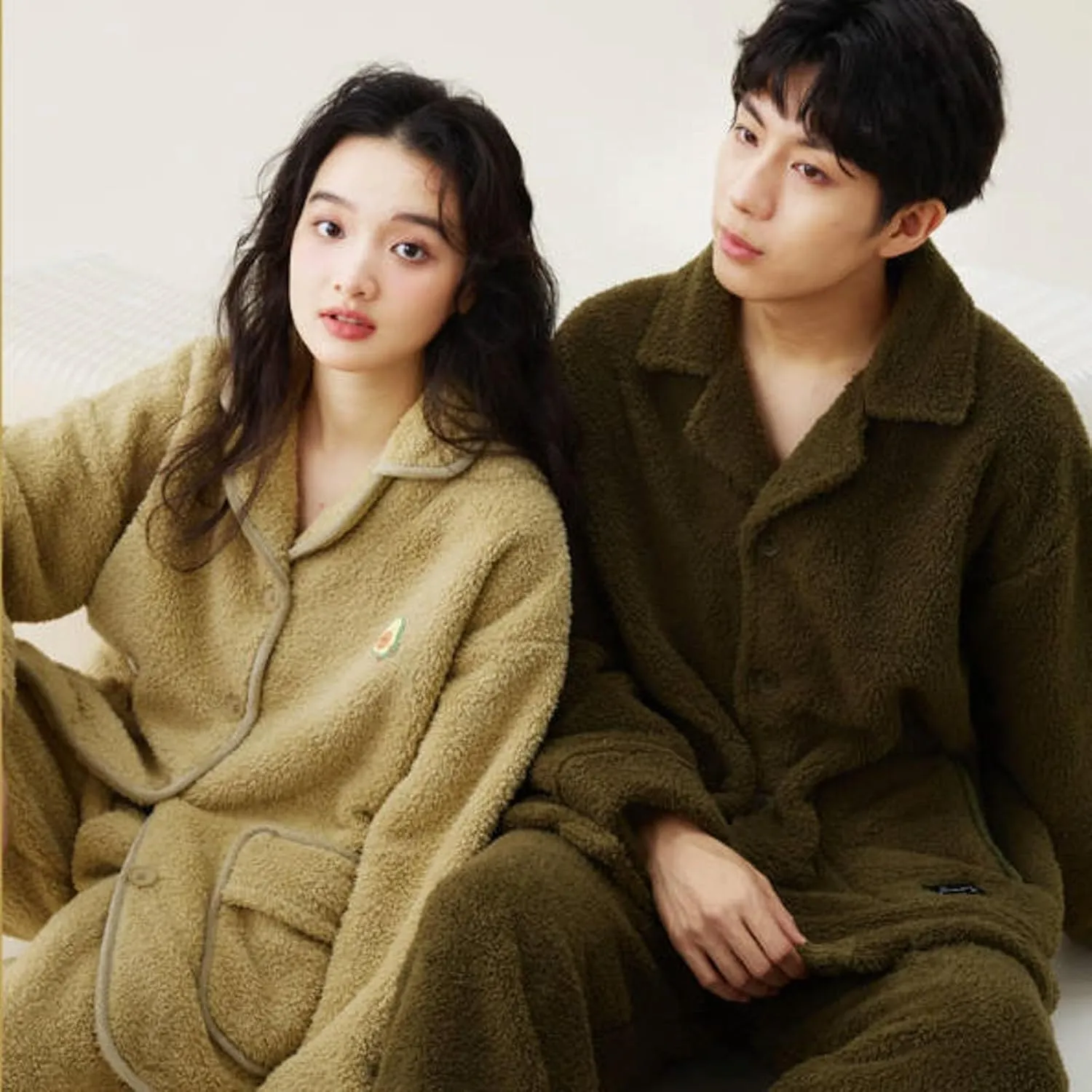 Mens Fuzzy Pajamas Set Winter Coral Fleece Lapel Pullover Pants Loose Warm Loungewear Sleepwear Top With Pockets