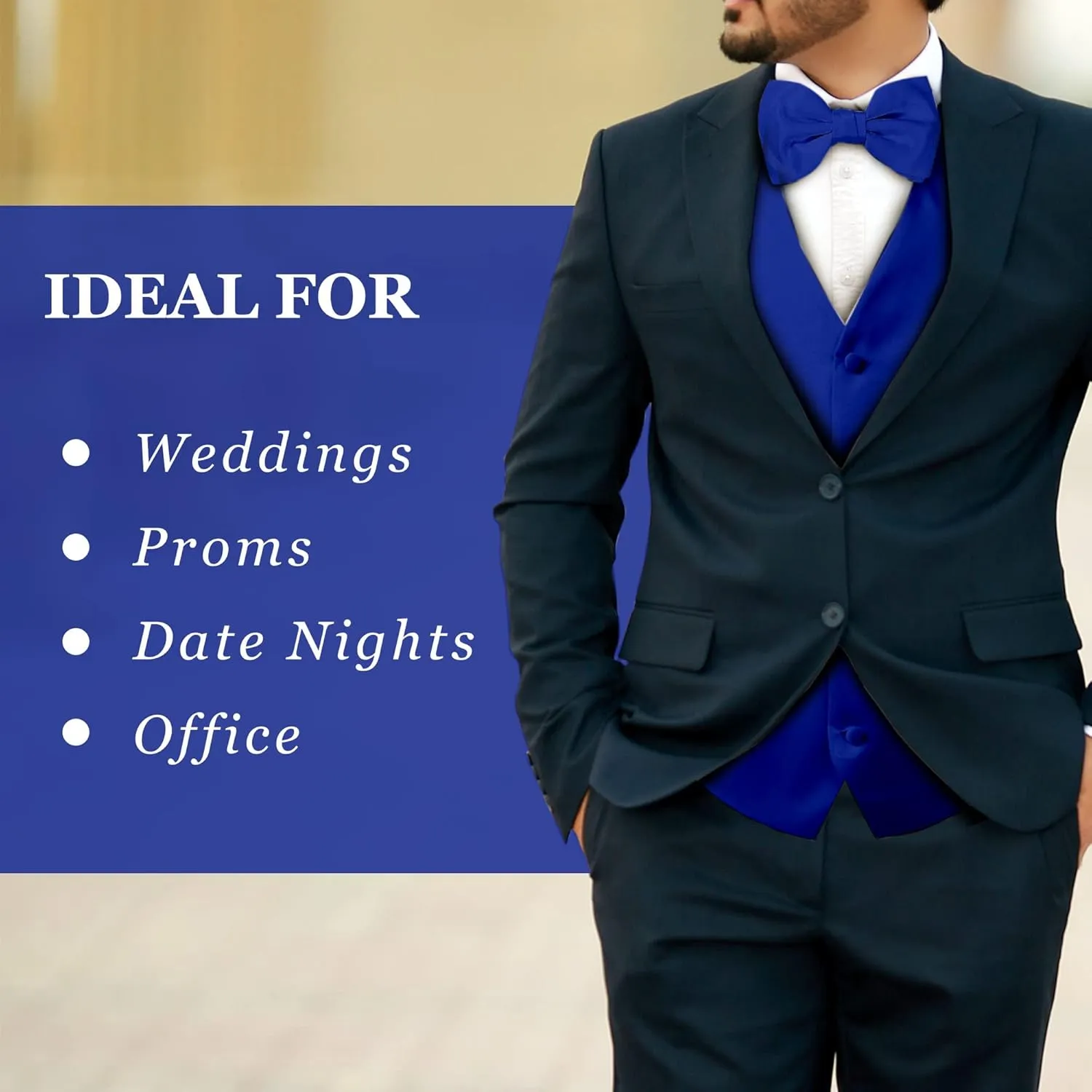 Men's Solid Formal Waistcoat Tuxedo Dress Vest Bow Tie Set for Suit or Tuxedo