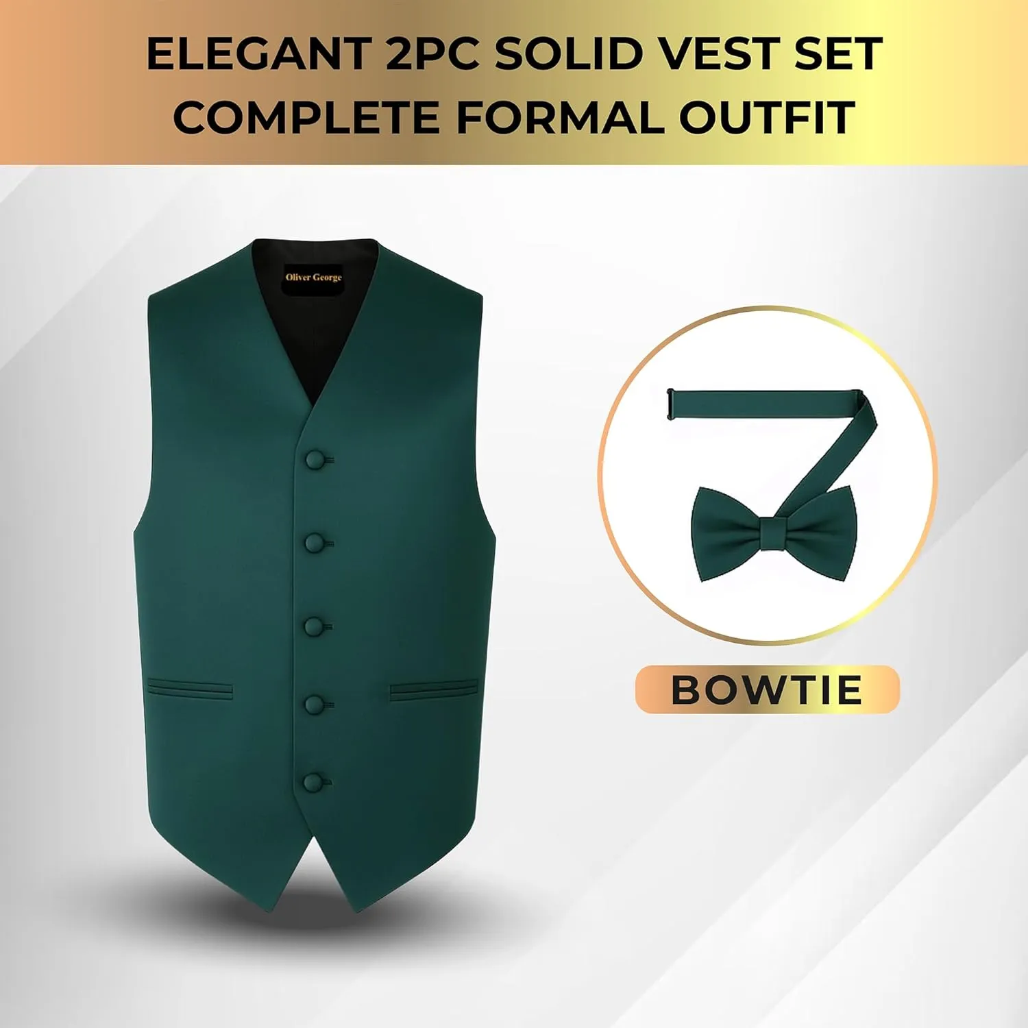 Men's Solid Formal Waistcoat Tuxedo Dress Vest Bow Tie Set for Suit or Tuxedo