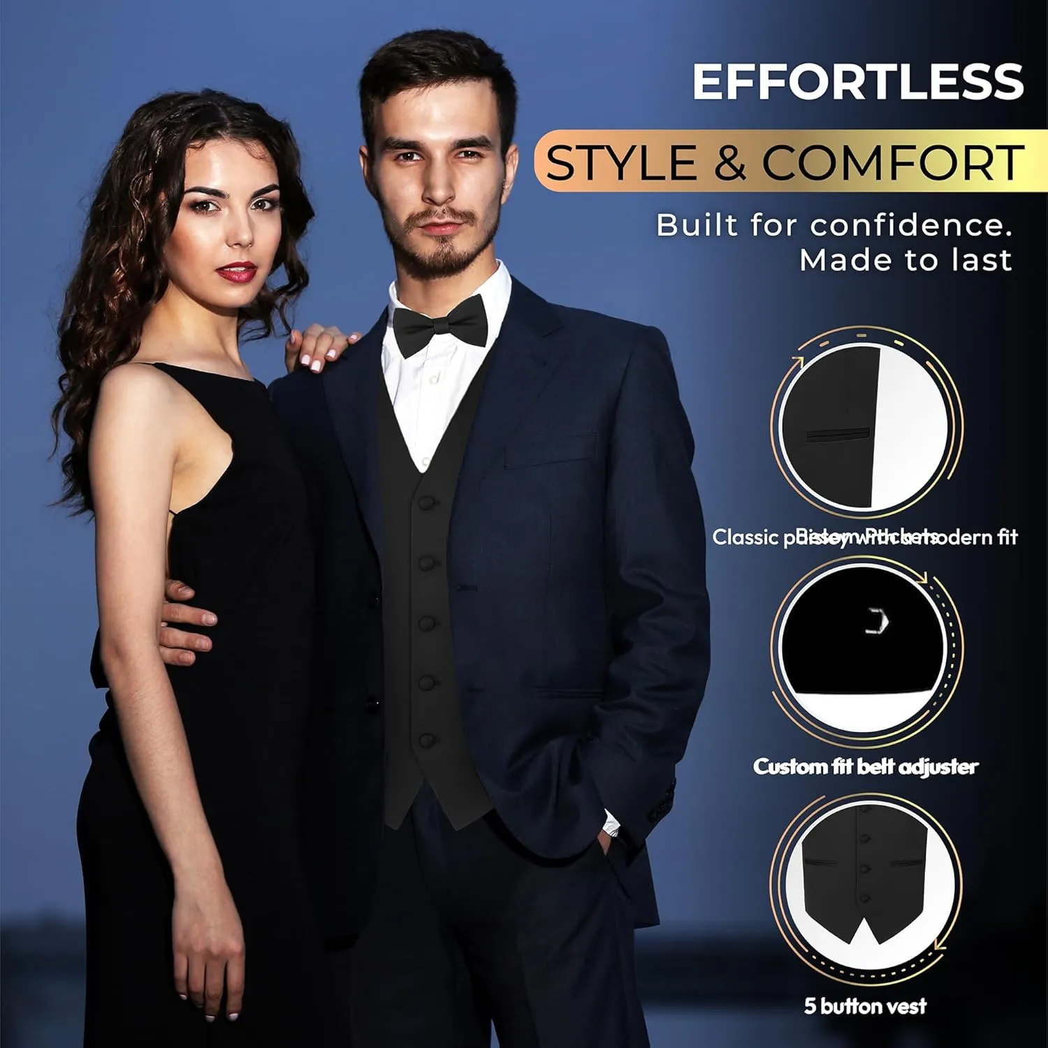 Men's Solid Formal Waistcoat Tuxedo Dress Vest Bow Tie Set for Suit or Tuxedo
