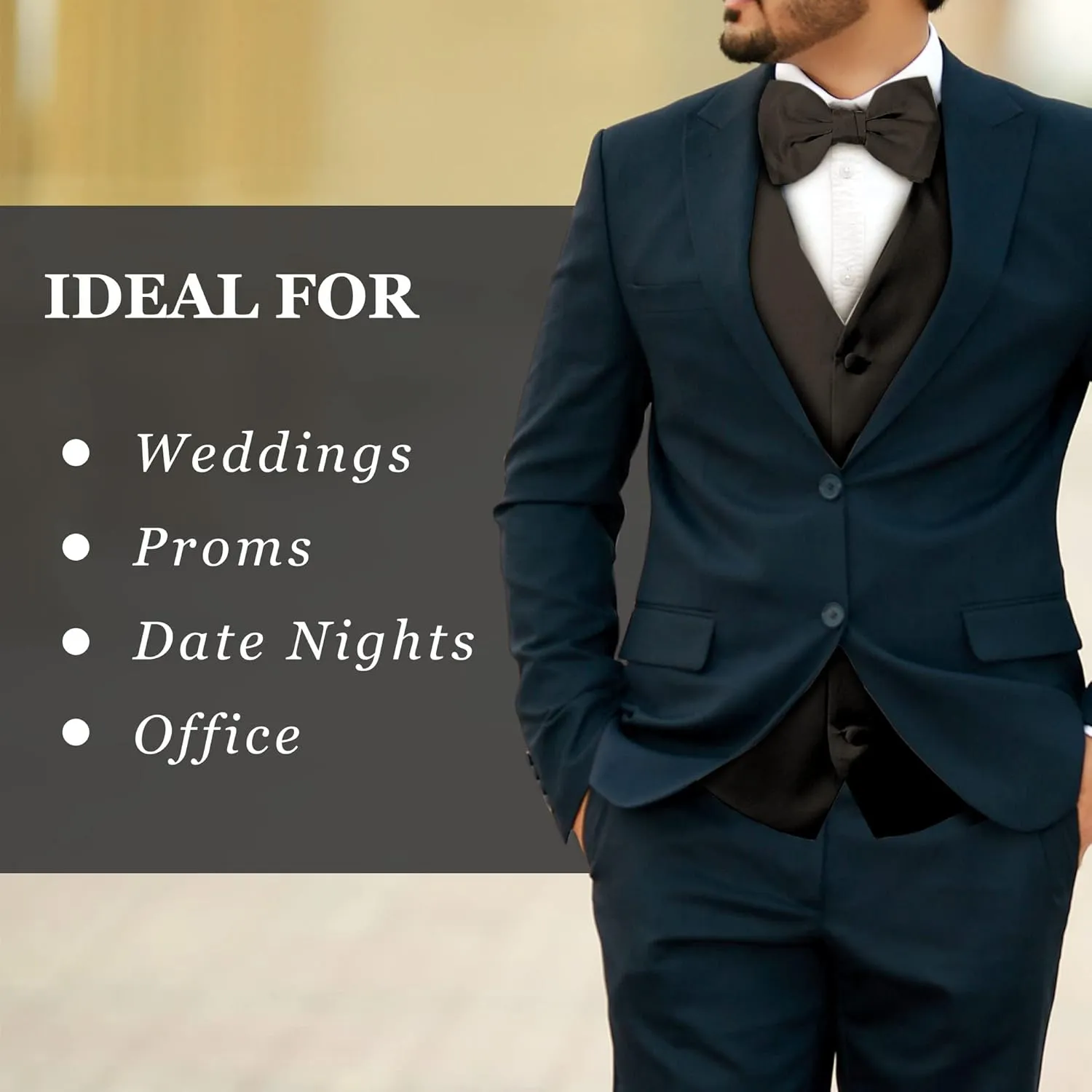 Men's Solid Formal Waistcoat Tuxedo Dress Vest Bow Tie Set for Suit or Tuxedo