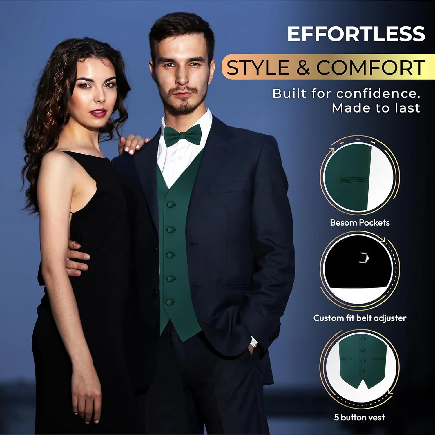 Men's Solid Formal Waistcoat Tuxedo Dress Vest Bow Tie Set for Suit or Tuxedo