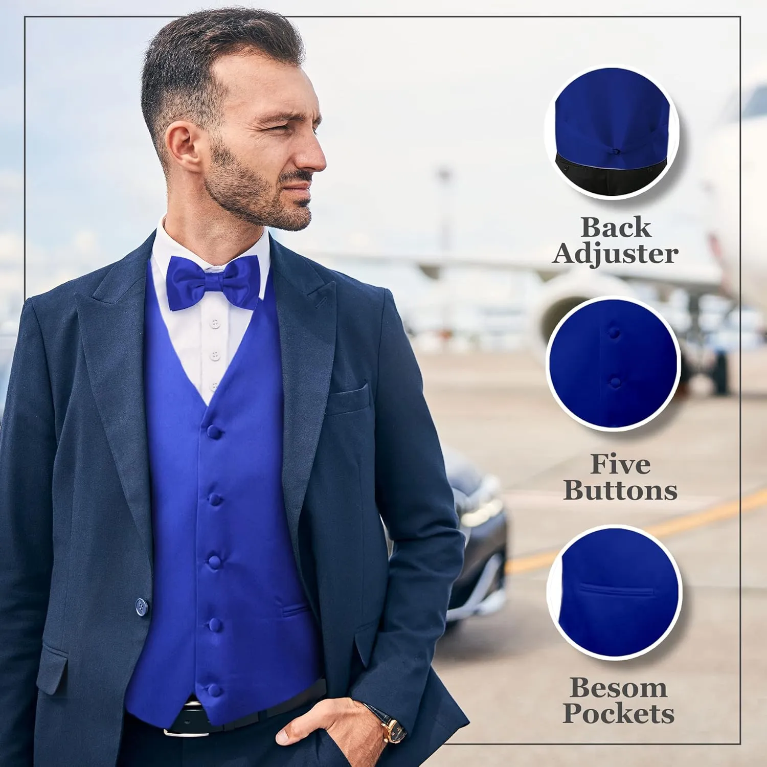 Men's Solid Formal Waistcoat Tuxedo Dress Vest Bow Tie Set for Suit or Tuxedo