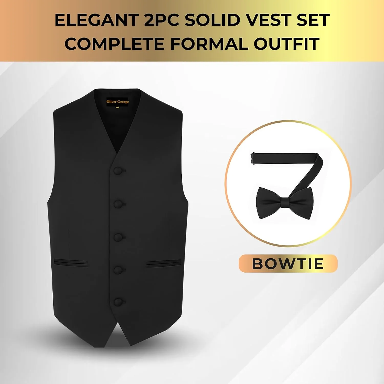 Men's Solid Formal Waistcoat Tuxedo Dress Vest Bow Tie Set for Suit or Tuxedo