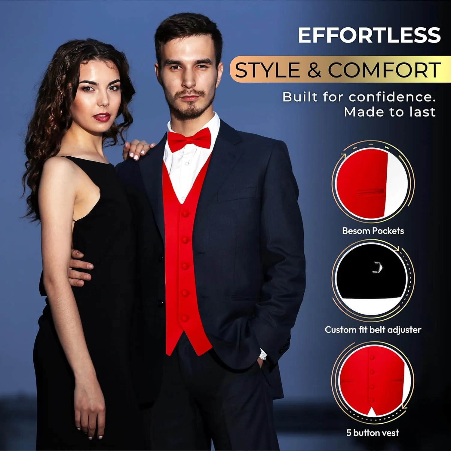 Men's Solid Formal Waistcoat Tuxedo Dress Vest Bow Tie Set for Suit or Tuxedo