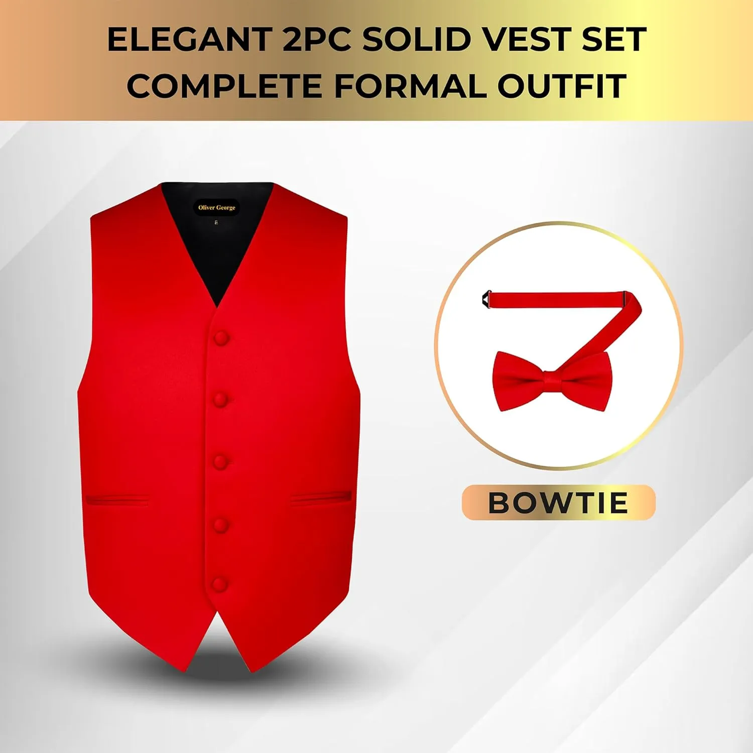 Men's Solid Formal Waistcoat Tuxedo Dress Vest Bow Tie Set for Suit or Tuxedo