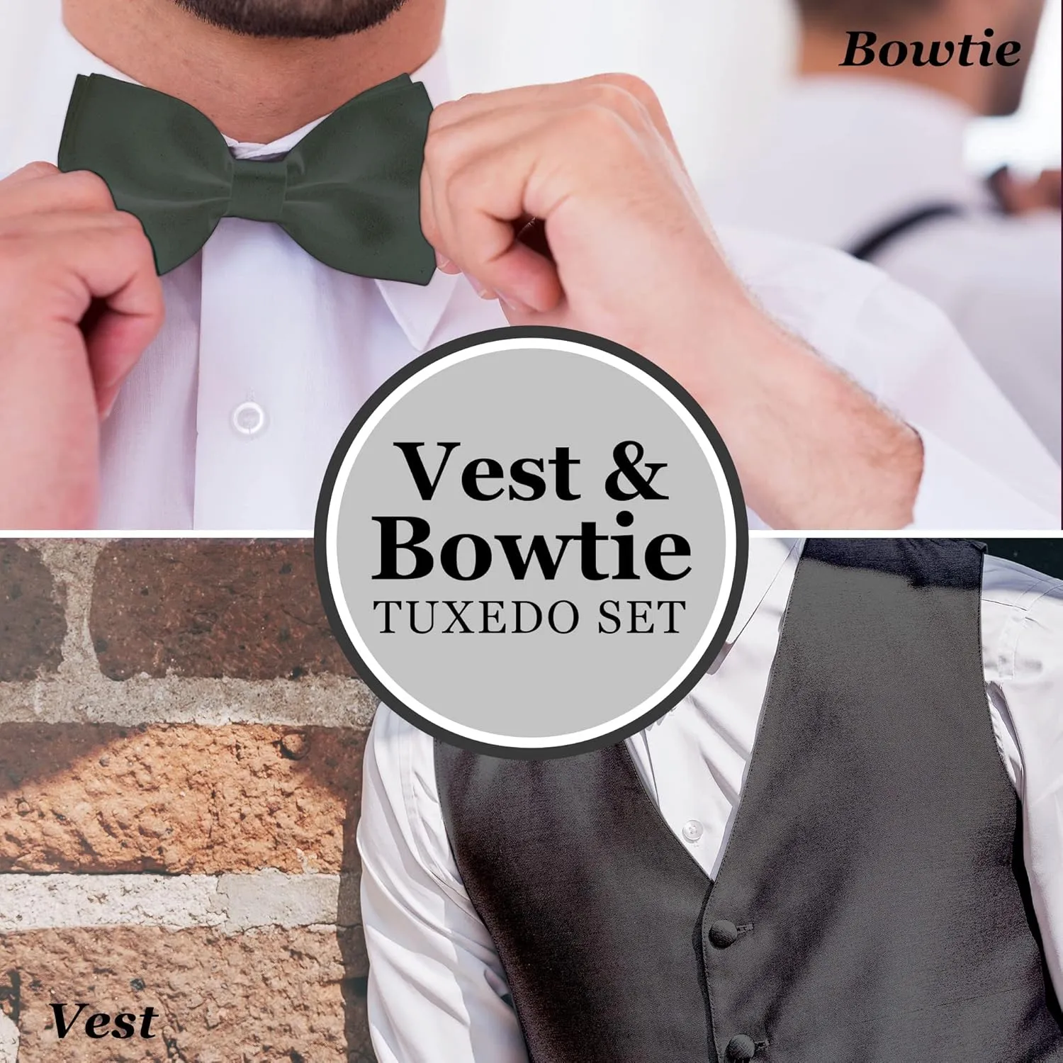Men's Solid Formal Waistcoat Tuxedo Dress Vest Bow Tie Set for Suit or Tuxedo