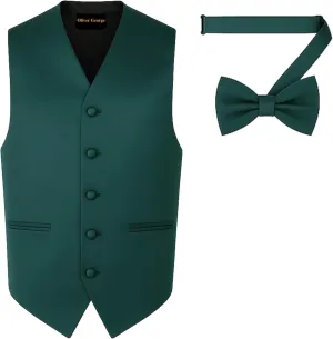 Men's Solid Formal Waistcoat Tuxedo Dress Vest Bow Tie Set for Suit or Tuxedo