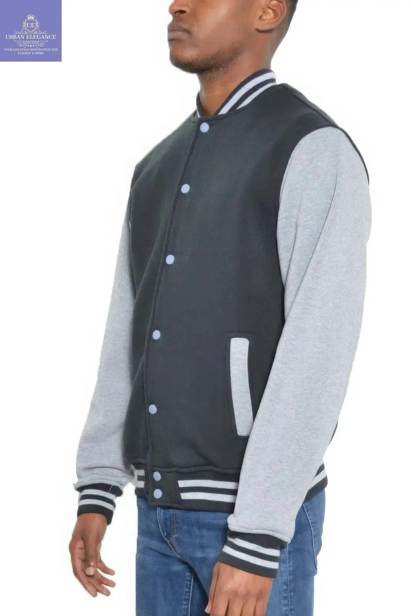 Men's Varsity Fleece Jacket with Snap Buttons