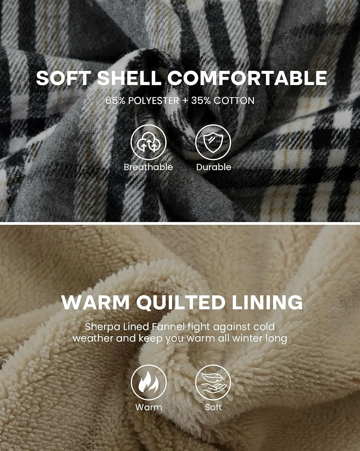 Men's Zip Up Flannel Shirt Jacket Fleece Lined Long Sleeve Plaid Coat Heavyweight Hoodie with Hood