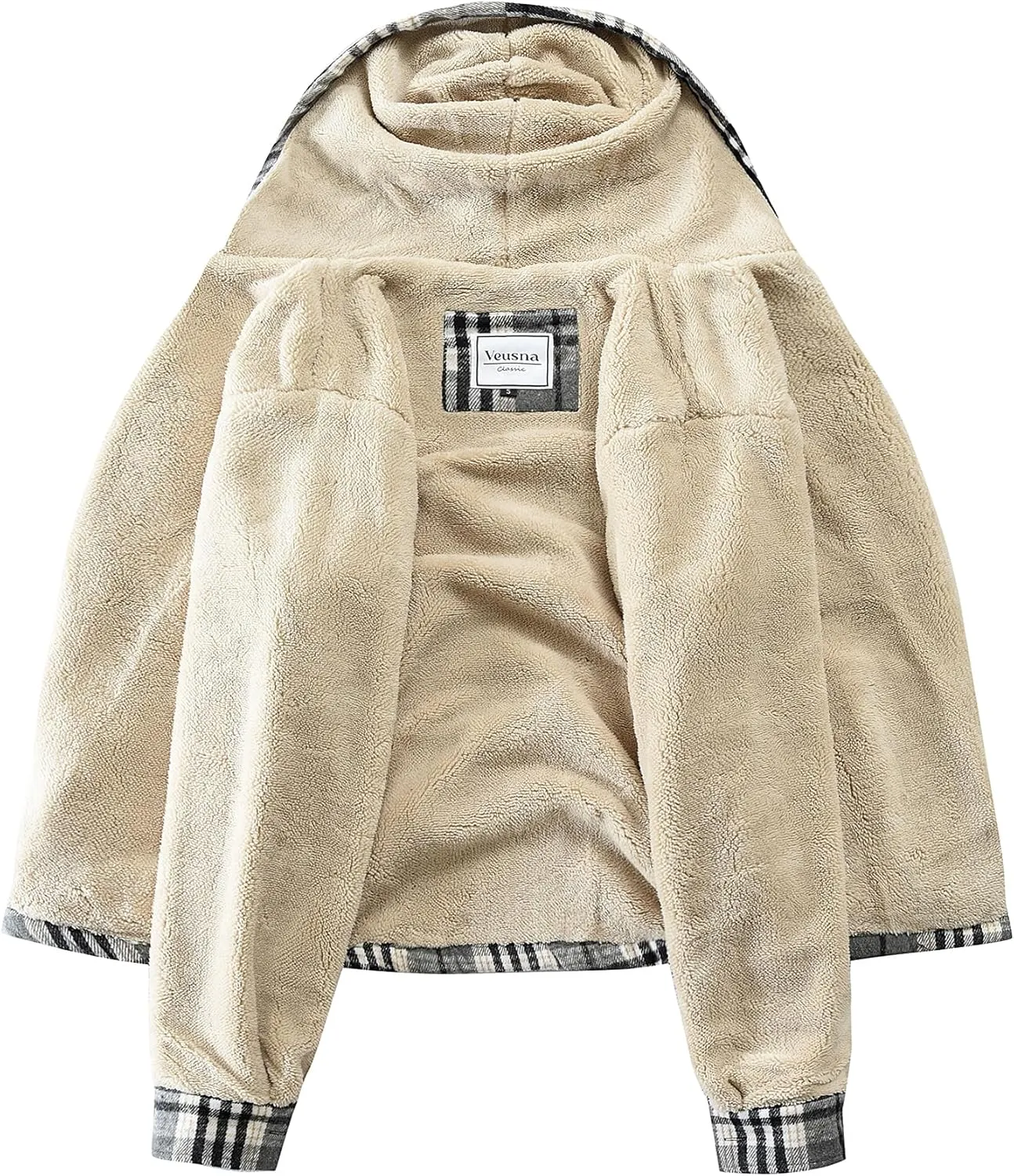 Men's Zip Up Flannel Shirt Jacket Fleece Lined Long Sleeve Plaid Coat Heavyweight Hoodie with Hood