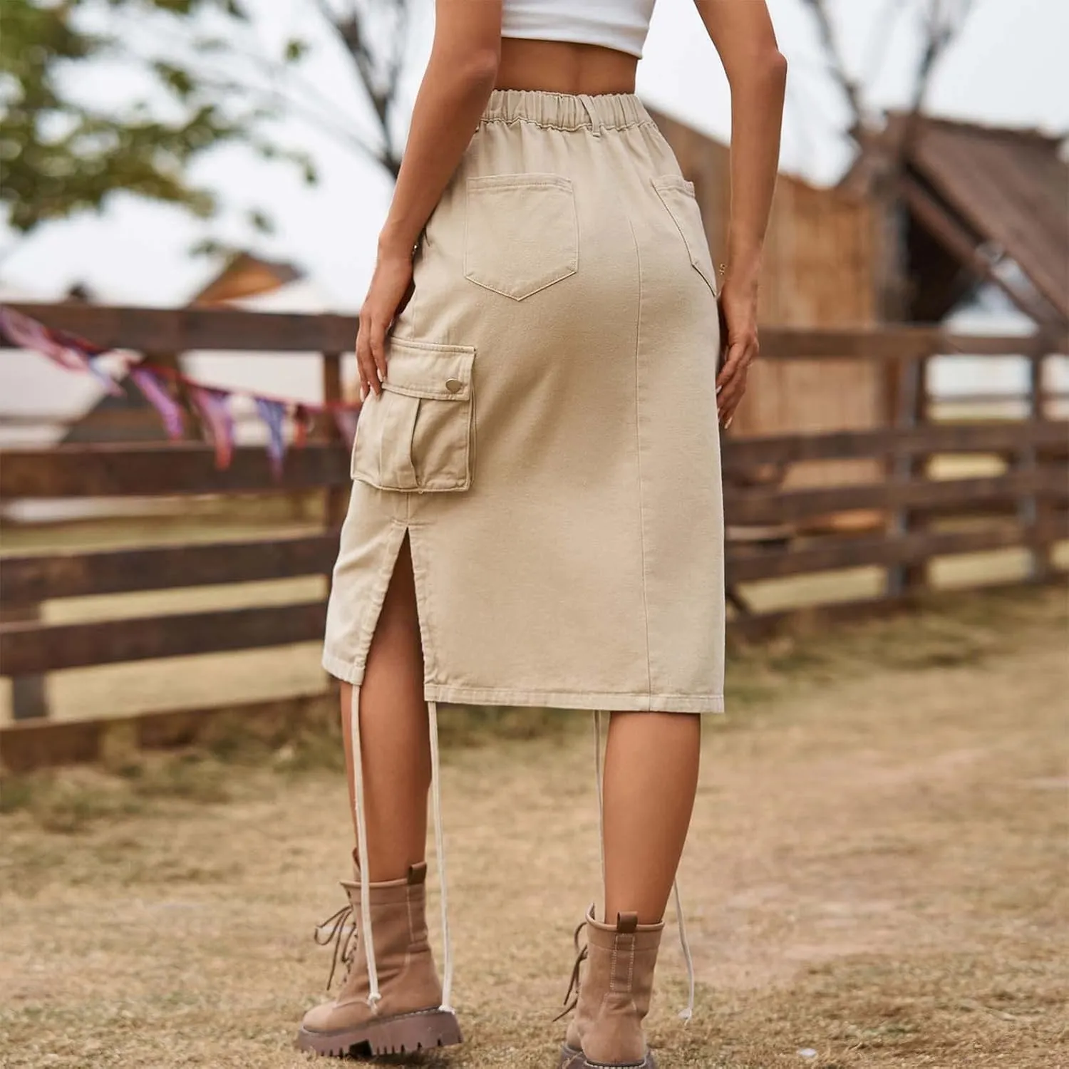 Midi Denim Skirt High Waisted Casual Stretch Knee Length Jean Skirt for Womens Pencil Jean Skirt A-Line Denim Skirts