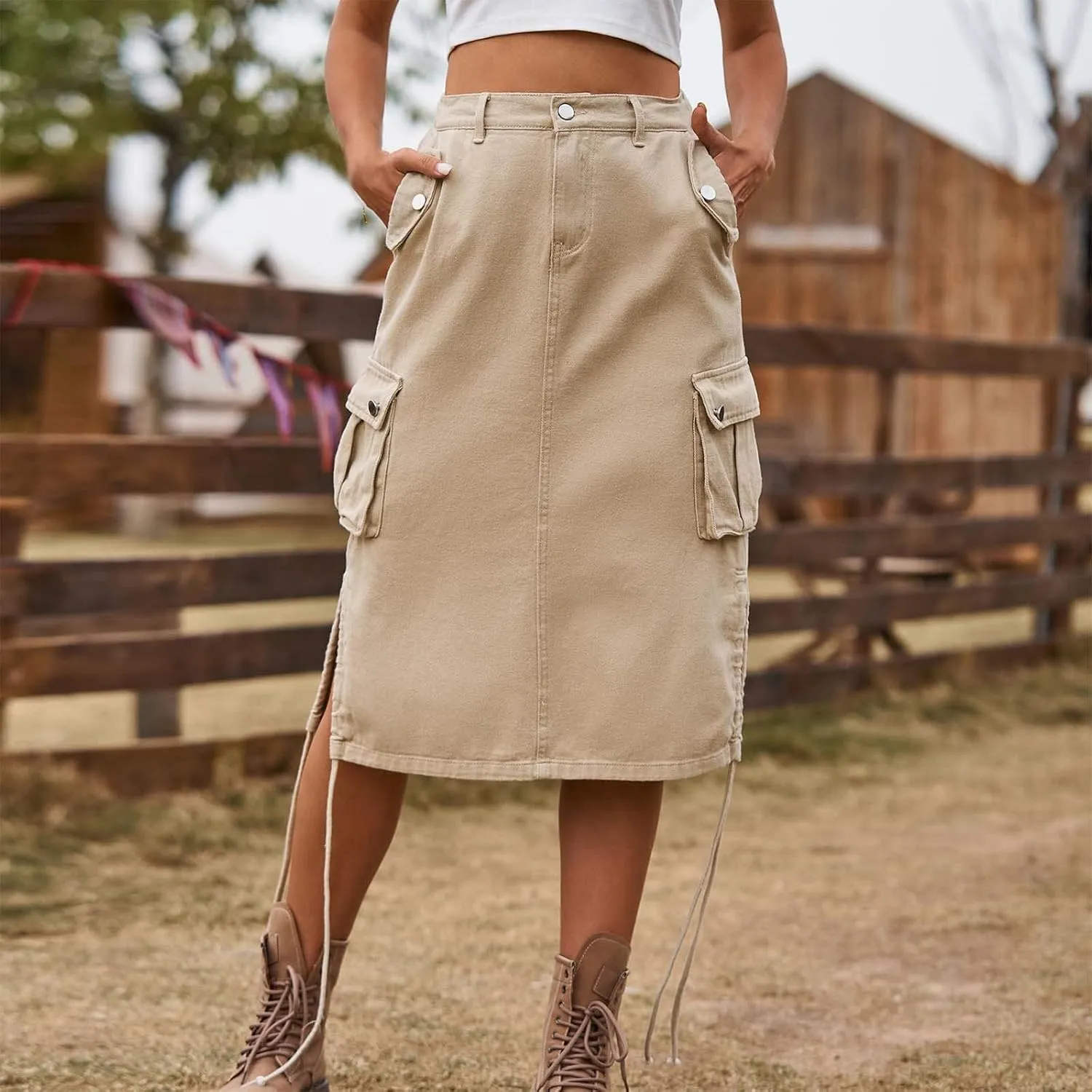 Midi Denim Skirt High Waisted Casual Stretch Knee Length Jean Skirt for Womens Pencil Jean Skirt A-Line Denim Skirts