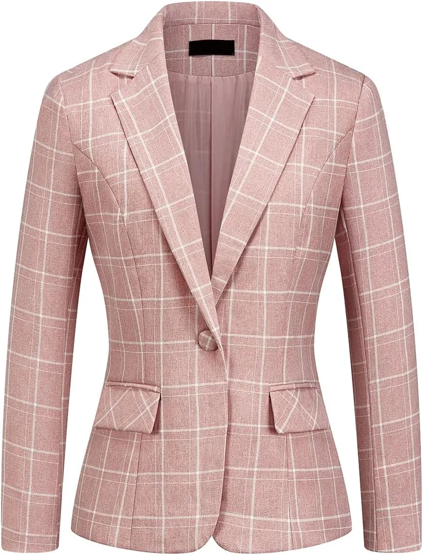 MODFUL Women's 2 Piece Business Plaid Suit Set Office One Button Slim Fit Blazer with Pant