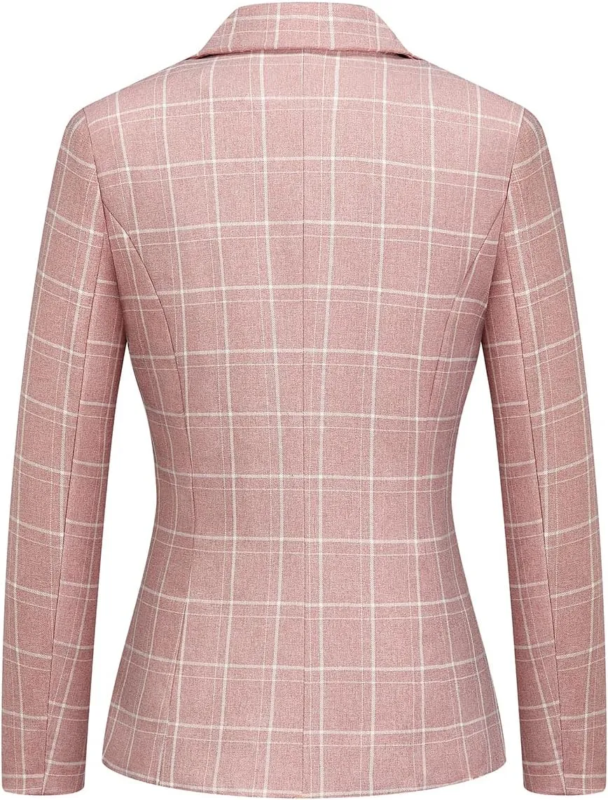 MODFUL Women's 2 Piece Business Plaid Suit Set Office One Button Slim Fit Blazer with Pant