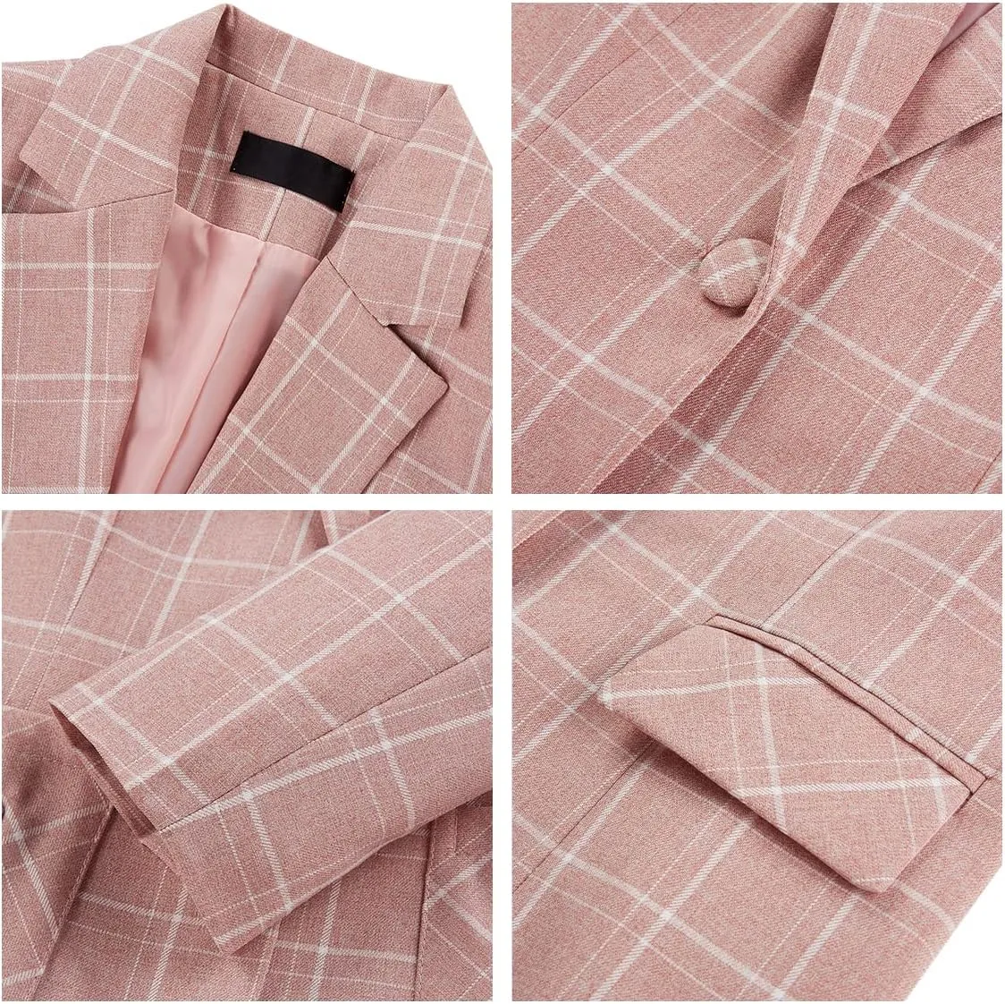 MODFUL Women's 2 Piece Business Plaid Suit Set Office One Button Slim Fit Blazer with Pant