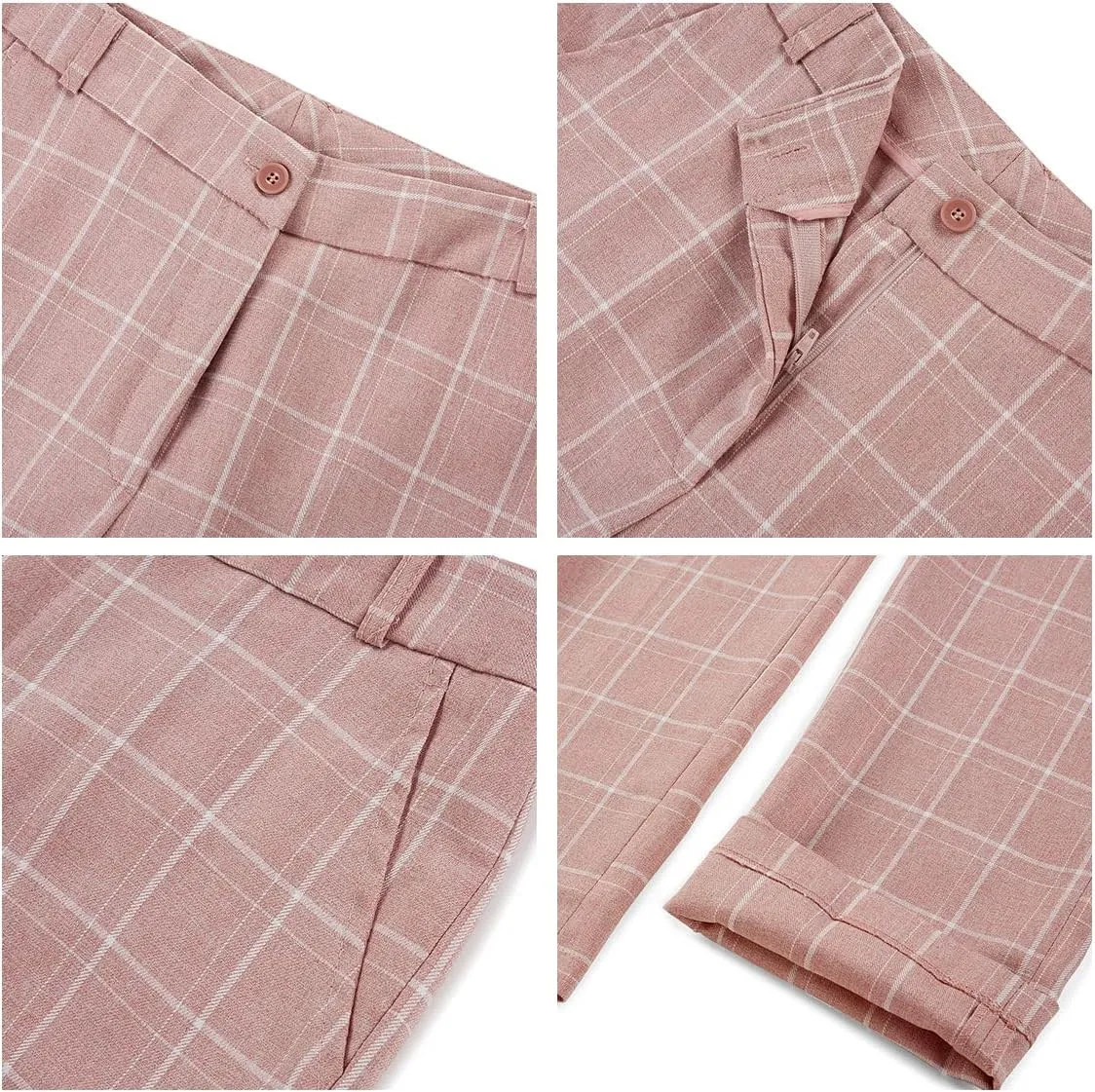 MODFUL Women's 2 Piece Business Plaid Suit Set Office One Button Slim Fit Blazer with Pant