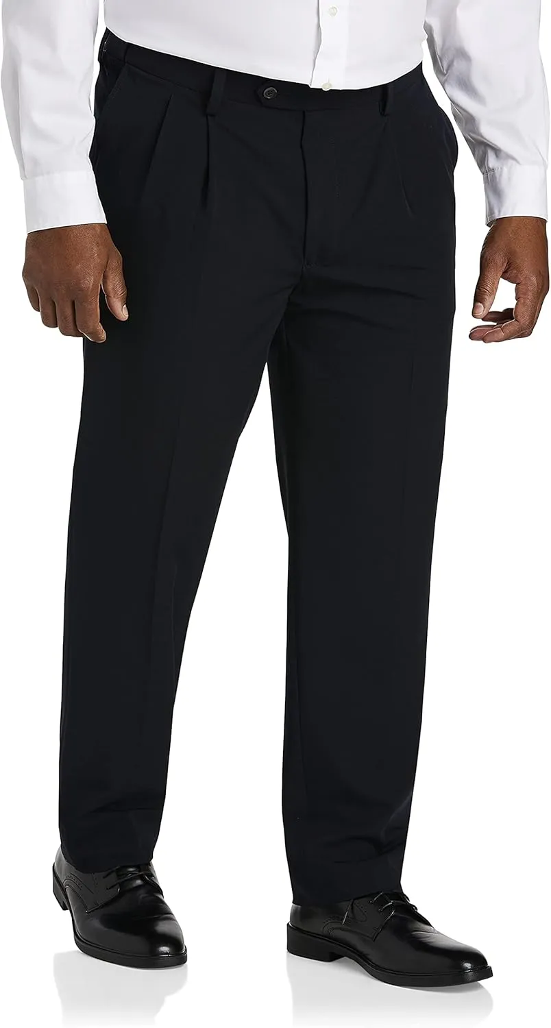 Oak Hill by DXL Men's Big and Tall Easy Stretch Pleated Dress Pants Navy 44 x 30