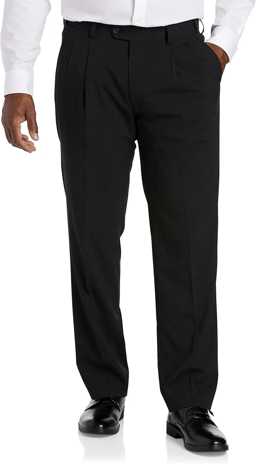 Oak Hill by DXL Men's Big and Tall Waist-Relaxer Pleated Suit Pants Charcoal 54 x 30