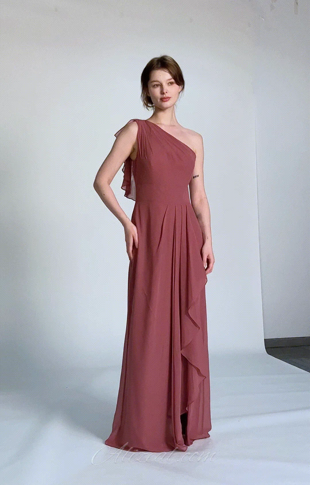 One-Shoulder Layered Drapes Flowing Mini Dresses