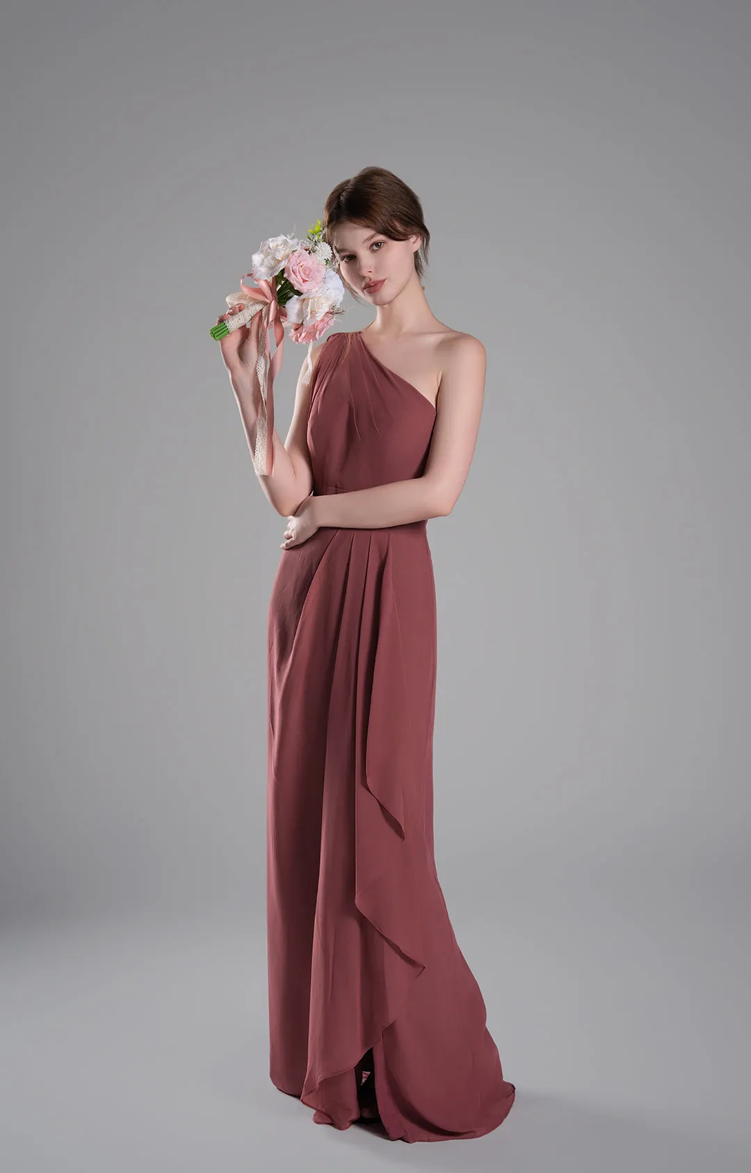One-Shoulder Layered Drapes Flowing Mini Dresses