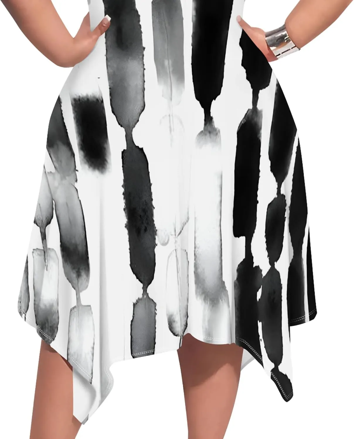 Oversize Tshirt Dress for Women Summer Printing Casual Plus Size Crewneck Short Sleeves Midi Tunic Dress with Pockets