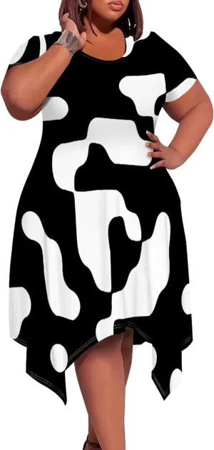 Oversize Tshirt Dress for Women Summer Printing Casual Plus Size Crewneck Short Sleeves Midi Tunic Dress with Pockets