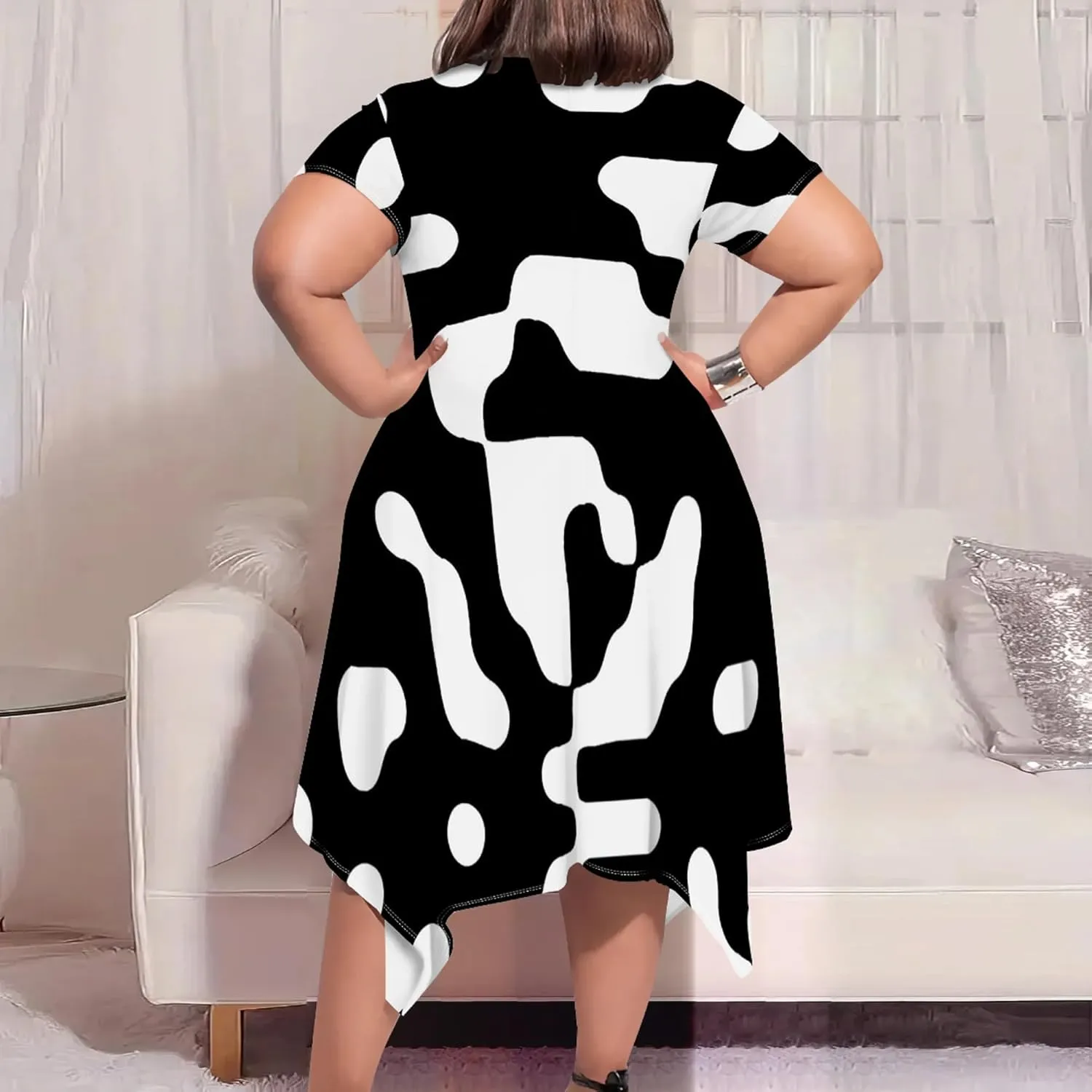 Oversize Tshirt Dress for Women Summer Printing Casual Plus Size Crewneck Short Sleeves Midi Tunic Dress with Pockets